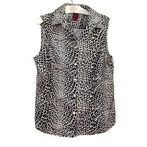 •212 COLLECTION•ANIMAL PRINT BUTTON UP COLLARED TANK TOP BLOUSE SIZE MEDIUM EUC